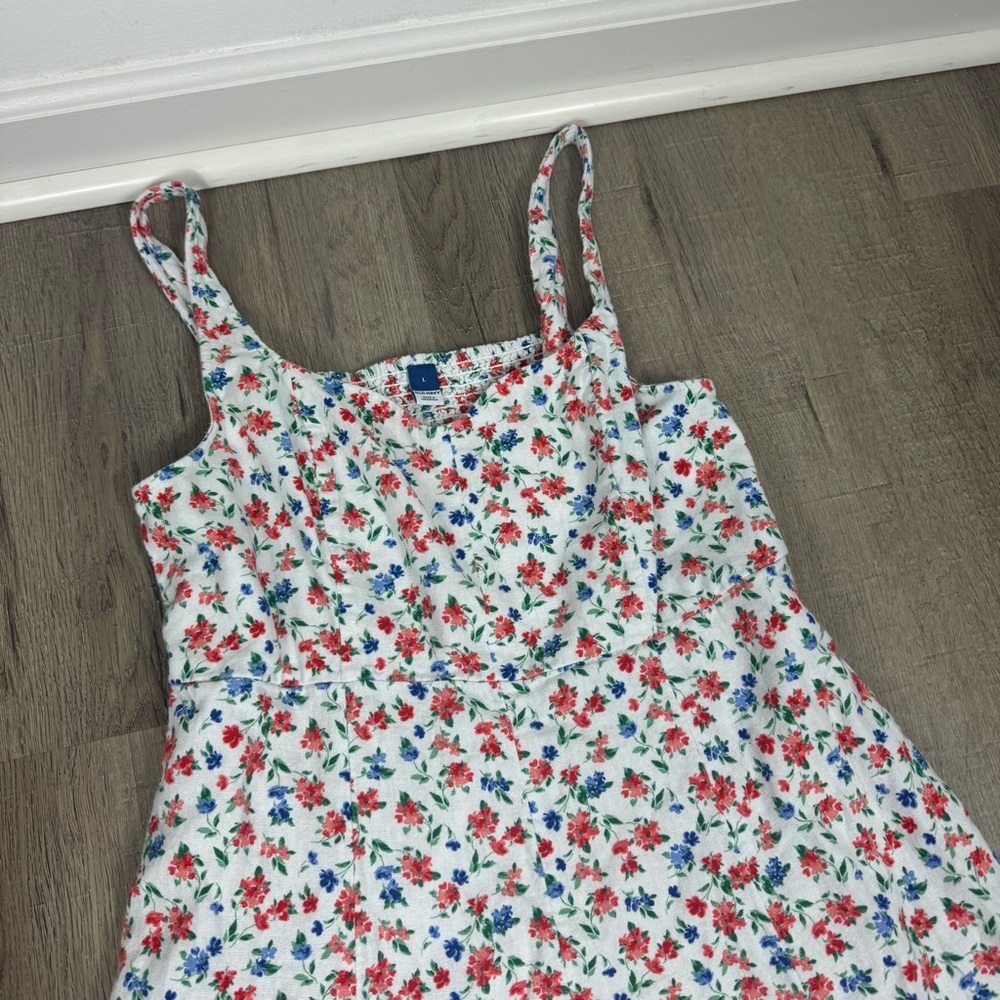 Old Navy Linen Blend Floral Midi Sundress Large Cottagecore Smocked Romantic - Picture 3 of 8